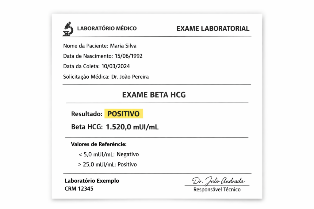 Exame de Gravidez Positivo PDF Para Editar Grátis